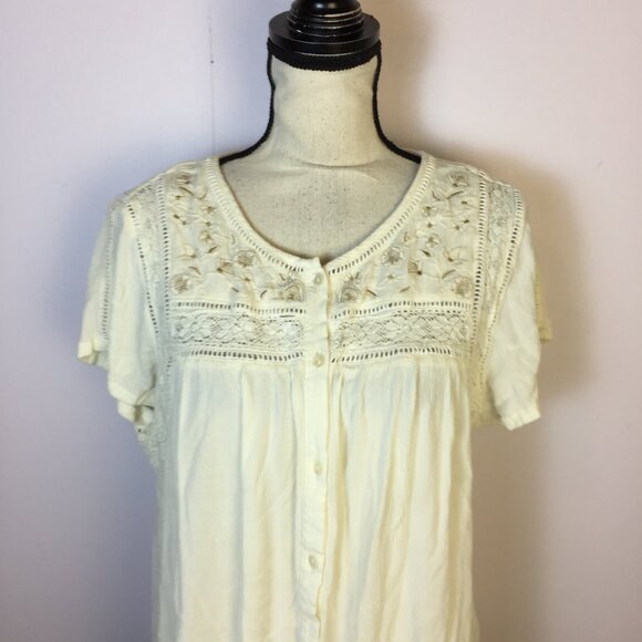 Caffe Marrakesh Blouse Shirt Top 2X Womans Plus Ivory Cream Floral Embroidered - Picture 4 of 13